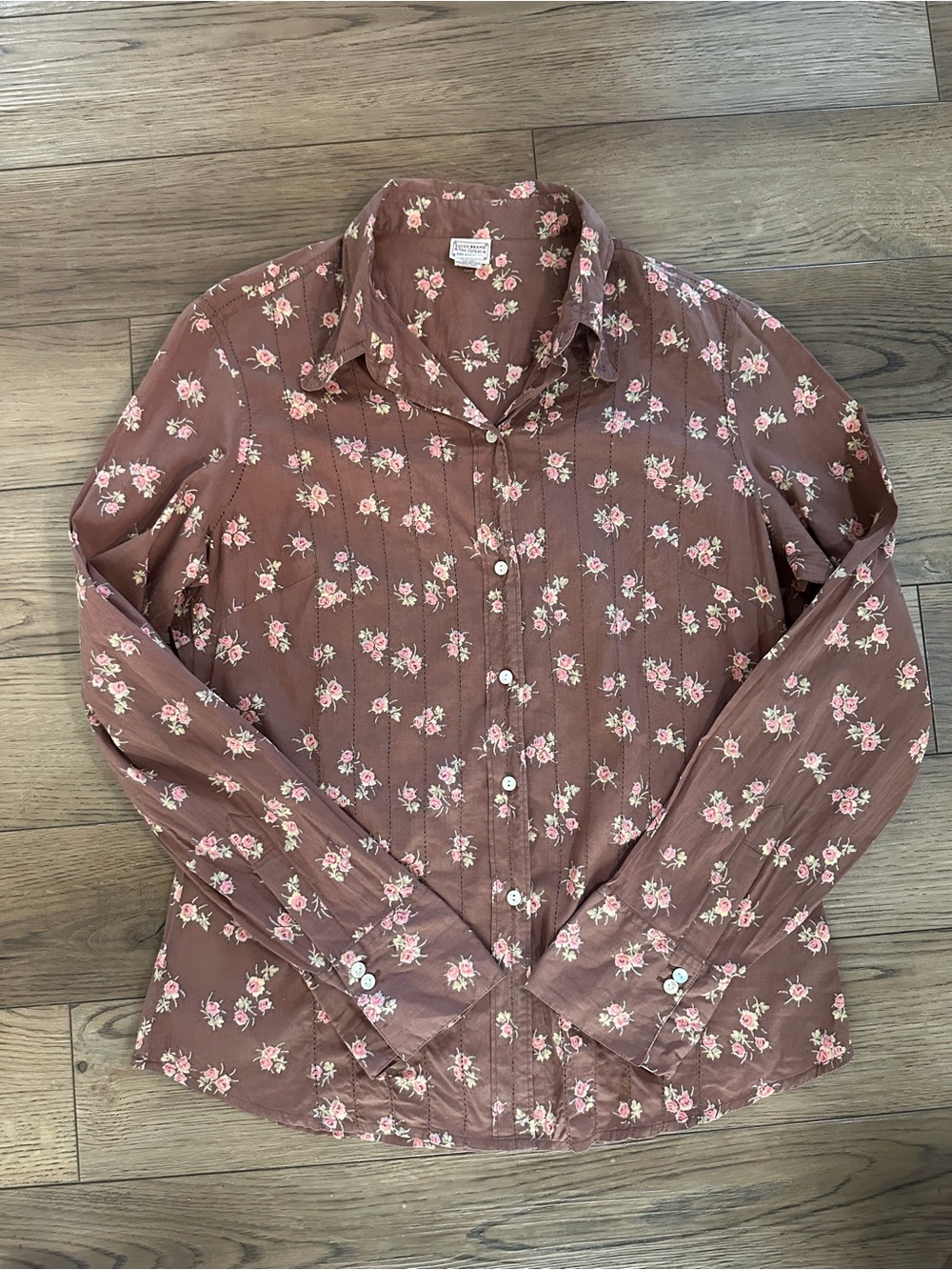 Vintage Lucky Brand Mauve Floral Button-Down Shirt - Pink & White Blossoms